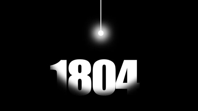 1804 Historical Date Animation with Swinging White Light Bulb in Dark Background, French Empire Concept, Revolutionary / Historical Year Motion Graphic, Minimalist Typography Background