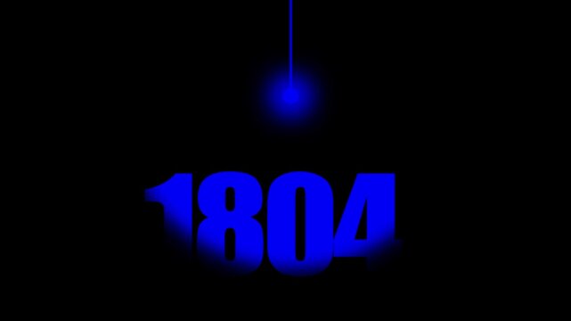 1804 Historical Date Animation with Swinging Blue Light Bulb in Dark Background, French Empire Concept, Revolutionary / Historical Year Motion Graphic, Minimalist Typography Background