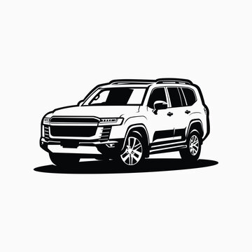 SUV Car Vector Illustration Isolated Monochrome Color in White Background