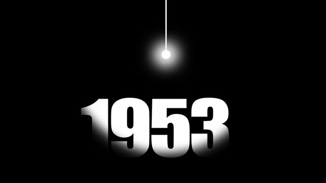 1953 Historical Date Animation with Swinging White Light Bulb in Dark Background, DNA Discovery Concept, Scientific Breakthrough Year Motion Graphic, Minimalist Typography Background