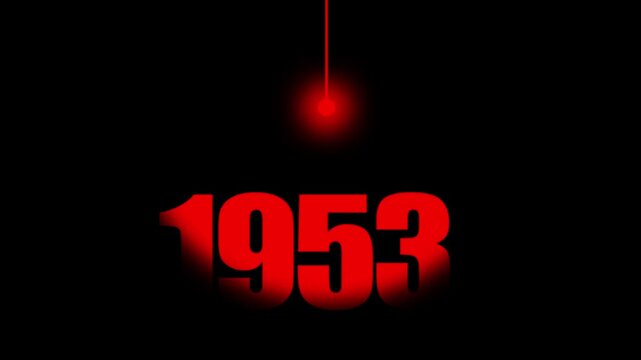 1953 Historical Date Animation with Swinging Red Light Bulb in Dark Background, DNA Discovery Concept, Scientific Breakthrough Year Motion Graphic, Minimalist Typography Background