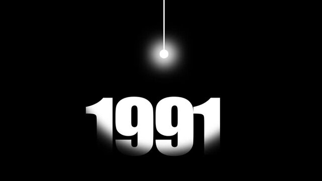 1991 Historical Date Animation with Swinging White Light Bulb in Dark Background, Dissolution of the Soviet Union Concept, Post-Cold War Year Motion Graphic, Minimalist Typography Background