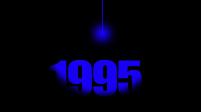 1995 Historical Date Animation with Swinging Blue Light Bulb in Dark Background, Technology & Internet Era Concept, Historical Year Motion Graphic, Minimalist Typography Background