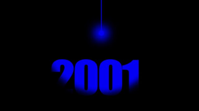 2001 Historical Date Animation with Swinging Blue Light Bulb in Dark Background, Early 21st Century & Technology Concept, Historical Year Motion Graphic, Minimalist Typography Background