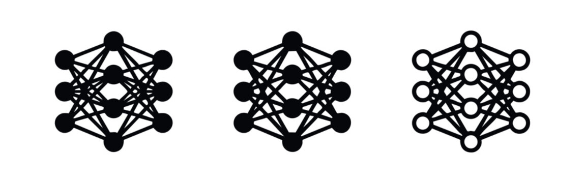 Neural Network Icon Set. Artificial Intelligence AI Symbols. Machine Learning Deep Learning Vector Graphics.