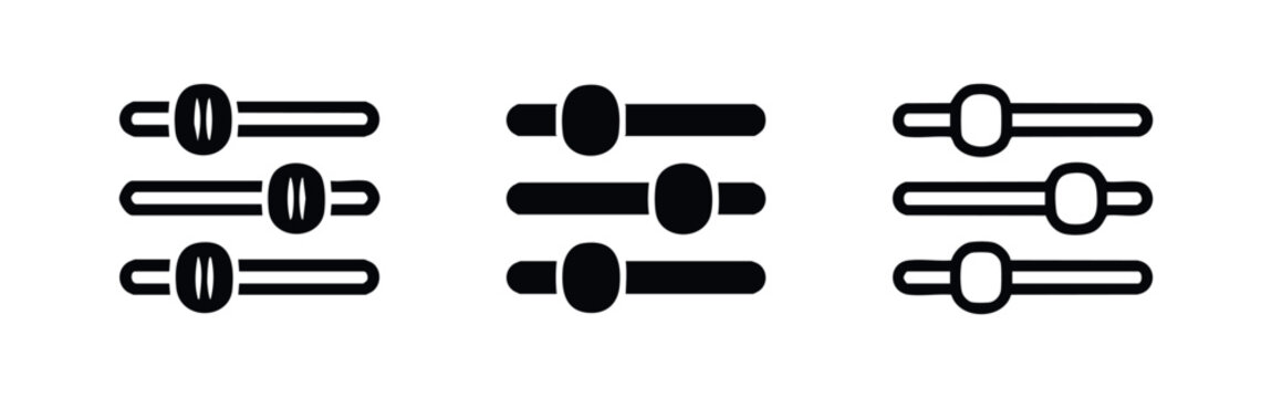 Slider and equalizer control icons set. Adjustment, settings, and volume symbols.