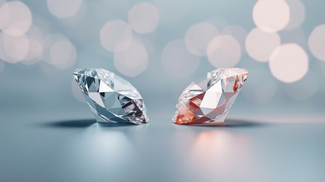 Comparison of natural and synthetic diamonds side by side. Modern gemstone technology and geological marvels. Scientific innovation in gemstone industry for ethical and sustainable alternatives.