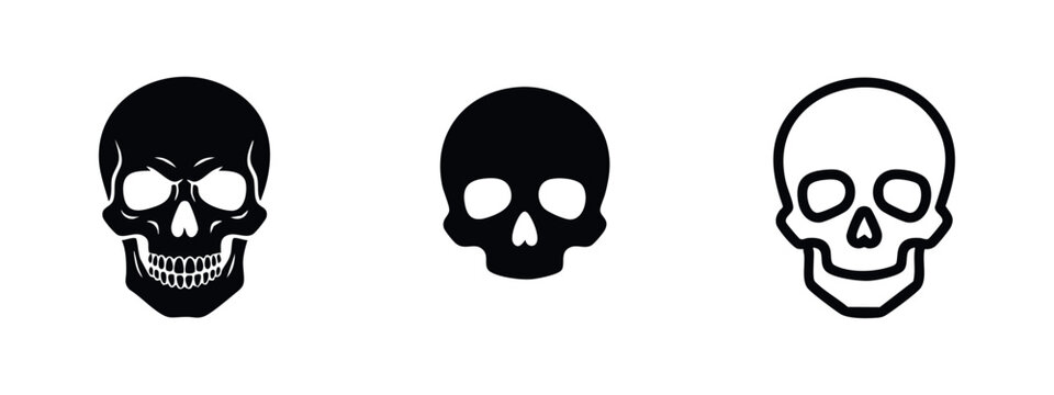 Human Skull Icon Set - Death, Danger, and Anatomy Symbols for Halloween and Medical Themes