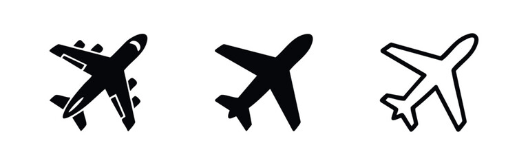 Obraz premium Airplane icons set. Travel, flight, aviation, and transportation symbols.