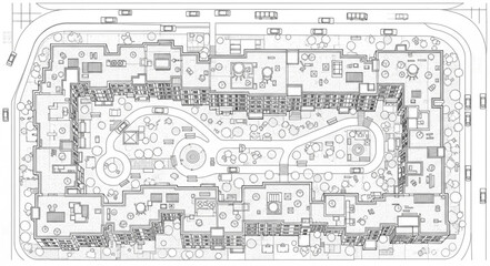 Obraz premium Architectural Plan of a Building Complex with Intricate Details.