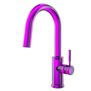 A pink kitchen faucet with a single handle