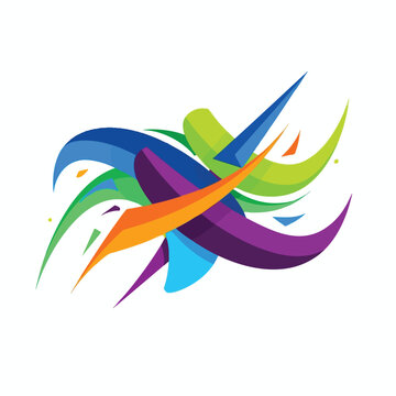 Dynamic abstract burst of colorful swooshing shapes, sharp lines, and curves