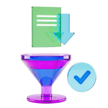 A funnel with a green document and a checkmark