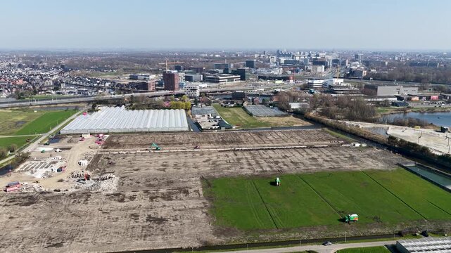 Aerial construction area Eli Lilly, Leiden Bio Science Park EU, Netherlands