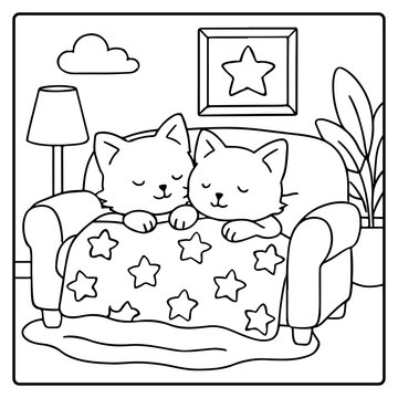 Cats Comfy days cute and comfy cozy coloring pages