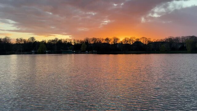 sunset over lake swan pond zwickau