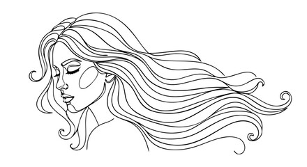 Fototapeta premium High Quality Black Continuous Line Woman with Flowing Hair – Minimal Beauty Portrait Art