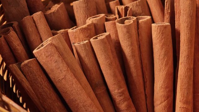 Dried cinnamon in a basket.	