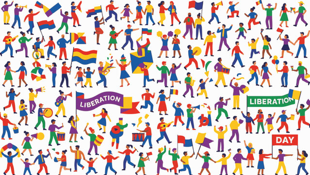 Parade of People Celebrating Liberation Day in Vector Illustration