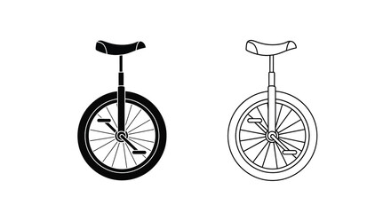 Two unicycle illustrations a detailed and a simplified line drawing © Sakib Studio