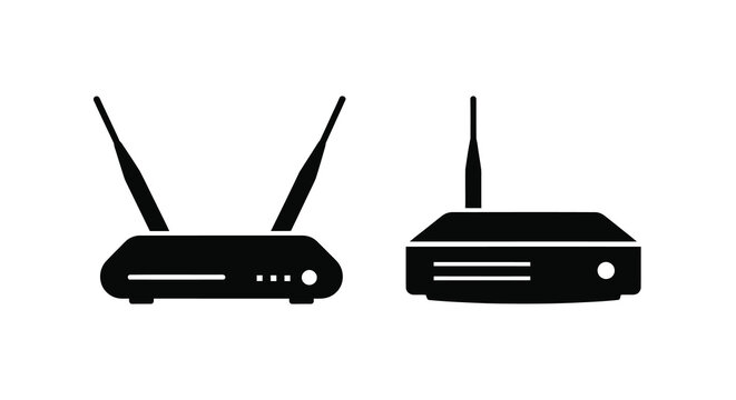 Black silhouette icons depicting two different wireless routers with antennas