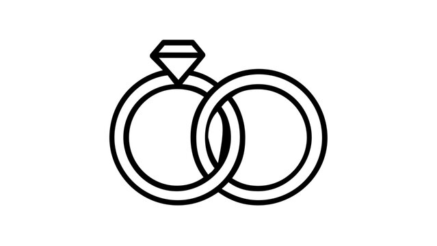 Minimalist interlocking wedding rings vector icon illustration featuring an engagement ring with a diamond and a classic wedding band. Symbol of marriage, love, commitment, and eternal union.