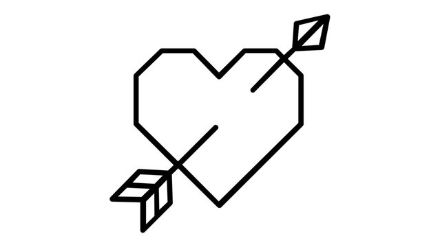 Minimalist Geometric Heart with Cupid's Arrow Vector Icon. Modern Flat Line Art Illustration of a Heart Pierced by an Arrow for Valentine's Day, Love, Romance, and Wedding Design Concepts.