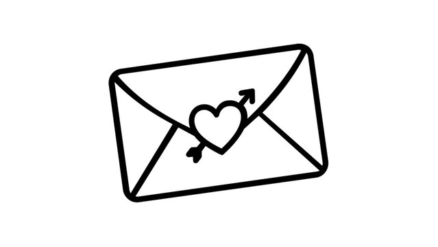 Minimalist vector icon illustration of a love letter envelope with a heart seal and Cupid's arrow, perfect for Valentine's Day, romantic messages, wedding invitations, and greeting cards.