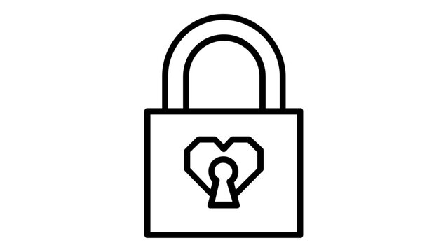Padlock with Heart Keyhole Vector Icon Illustration, Minimalist Black Line Art Design Representing Love Security, Romantic Privacy, and Relationship Protection, Scalable Flat Graphic Resource.