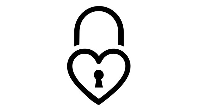 Heart Shaped Padlock Vector Icon Illustration, Minimalist Black and White Design of a Lock with a Heart Body and Keyhole, Symbolizing Love, Security, Romance, Commitment, and Protection, Scalable.