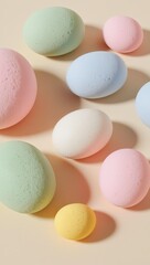 Pastel Speckled Easter Eggs Scattered Composition Cream Background Minimal Nordic Spring Vertical