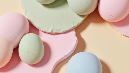 Pastel Speckled Easter Eggs Scattered Composition Cream Background Minimal Nordic Spring Vertical