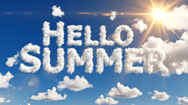 Hello Summer Clouds Sky Illustration with Sun and Blue Sky Background