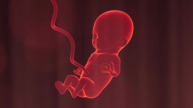 Baby in the womb with umbilical cord visible during pregnancy at an early gestation period.
