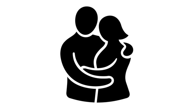 Minimalist vector illustration of a couple embracing, representing love, romance, and emotional support. Flat icon design with teal and blue gradients, scalable AI-generated graphic for web.