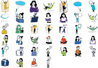 Fototapeta premium A vibrant vector graphic illustration featuring a diverse collection of people engaging in various daily activities and emotions.