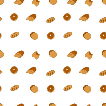Hand drawn bread seamless pattern, bread pattern in doodle style