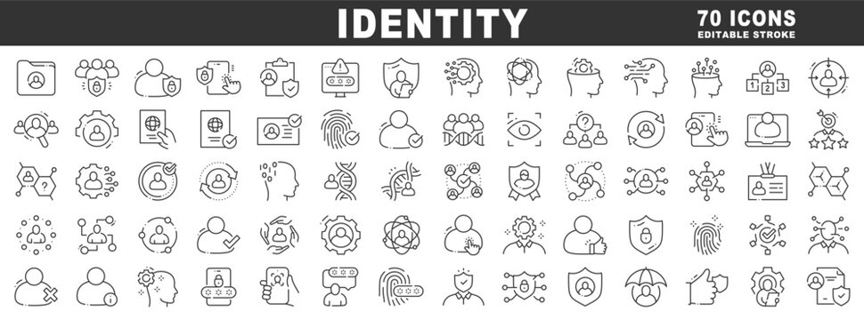 Identity icons for authentication, security, privacy, verification