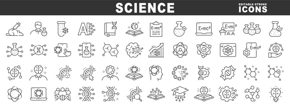 Science outline icons for research