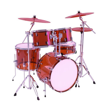 A red drum set with cymbals and a bass drum