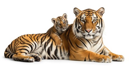 Obraz premium Wild Bengal Tiger and Baby Cub Looking at Camera