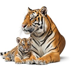 Obraz premium Wildlife Portrait of Mother Tiger and Small Cub Together