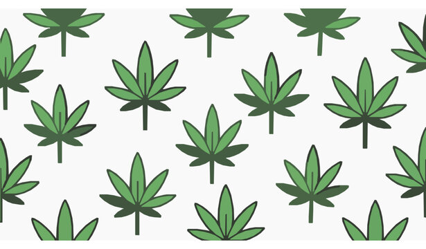 Decorative cannabis seamless pattern vector with marijuana leaves and geometric accents isolated on white background