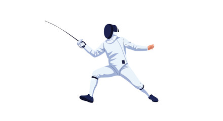 Fototapeta premium Fencer in action pose with foil sword isolated on white background