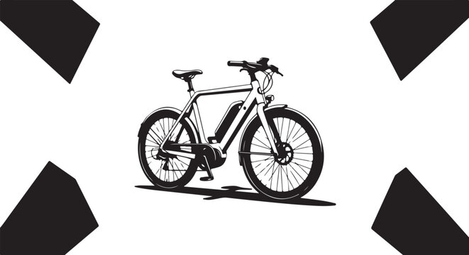 Electric bicycle, e-bike, bike, cycling, vehicle, black and white, vector illustration