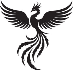 Fototapeta premium A majestic black phoenix spreads its wings in a powerful pose against a white background
