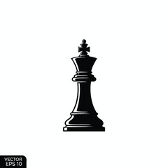 Fototapeta premium Black chess king silhouette, centered on a white background, with glossy highlights