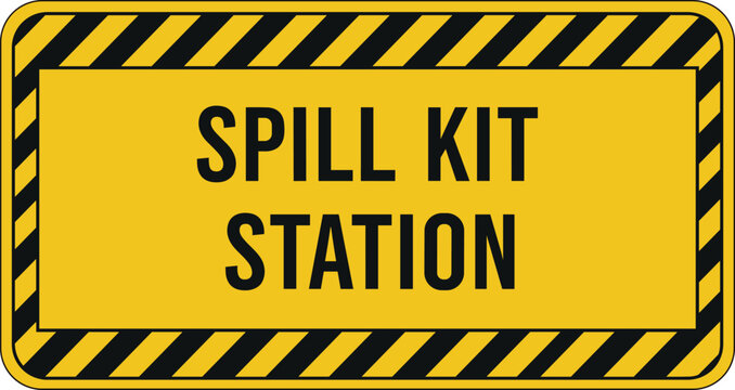 Spill Kit Station Safety Sign with Hazard Stripe Border in Yellow and Black for Workplace Emergency Response, Chemical Handling, and Industrial Safety Design