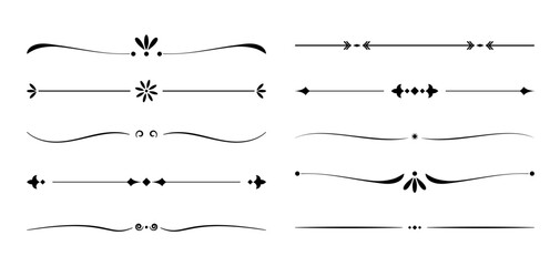 Set vintage dividing lines for text, website, black on transparent, vector, design elements set, PNG available © Irina