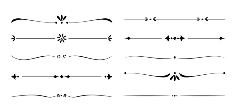 Set vintage dividing lines for text, website, black on transparent, vector, design elements set, PNG available